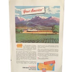 Vintage 1945 Union Pacific Railroad Your America Colorado Ad Advertisement